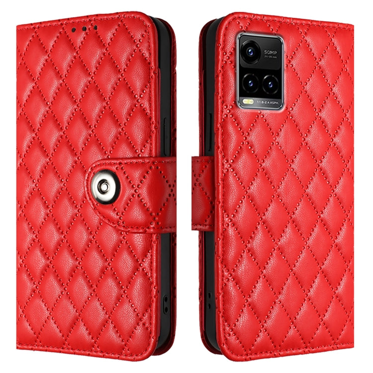 For vivo Y33s 4G / Y21 2021 / Y21s Rhombic Texture Flip Leather Phone Case with Lanyard
