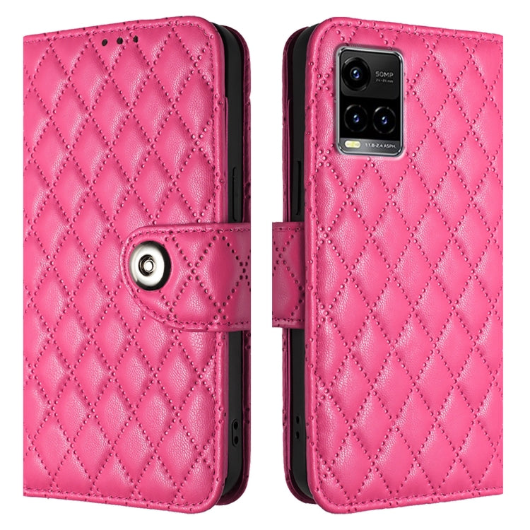 For vivo Y33s 4G / Y21 2021 / Y21s Rhombic Texture Flip Leather Phone Case with Lanyard