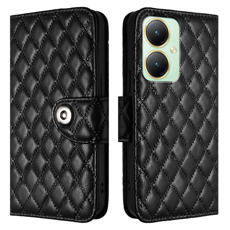 For vivo Y27 4G Global Rhombic Texture Flip Leather Phone Case with Lanyard