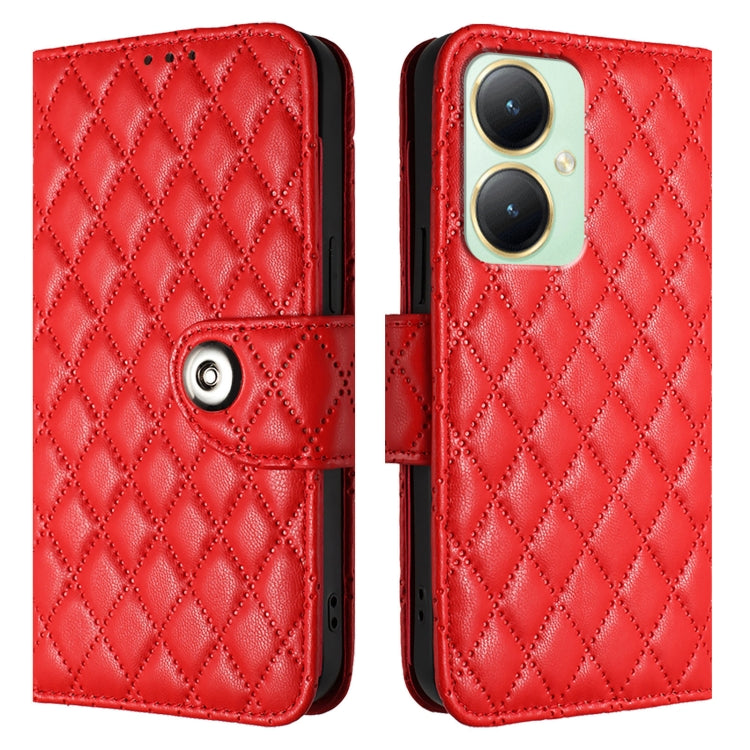 For vivo Y27 4G Global Rhombic Texture Flip Leather Phone Case with Lanyard