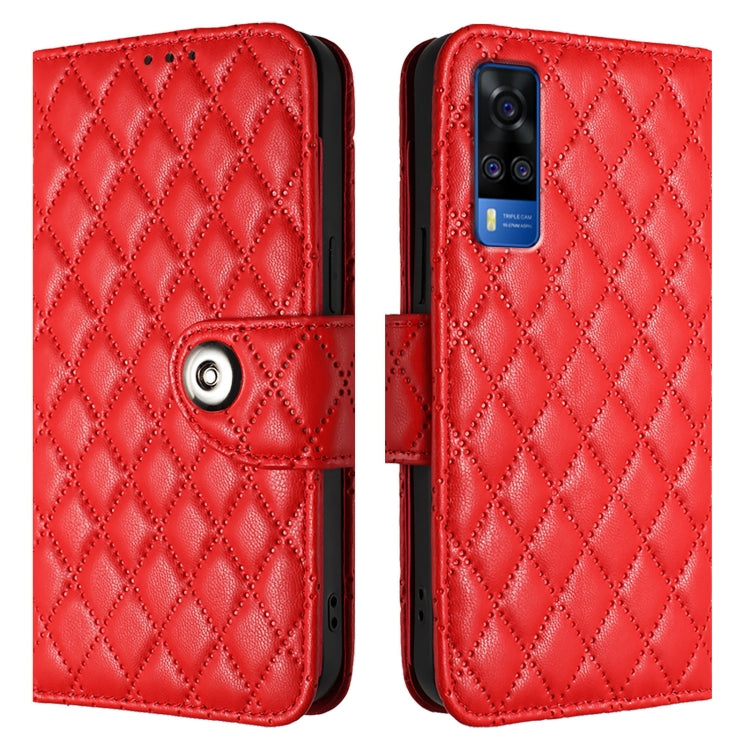 For vivo Y51 2020 India / Y31 India Rhombic Texture Flip Leather Phone Case with Lanyard