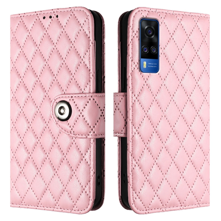 For vivo Y53s 5G / Y51a / Y33 Rhombic Texture Flip Leather Phone Case with Lanyard
