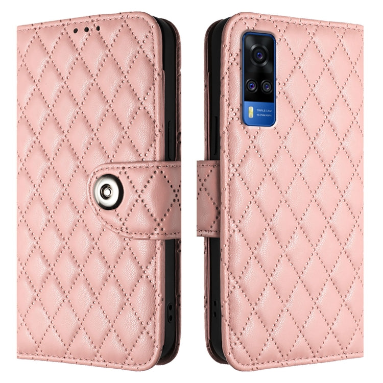 For vivo Y53s 5G / Y51a / Y33 Rhombic Texture Flip Leather Phone Case with Lanyard