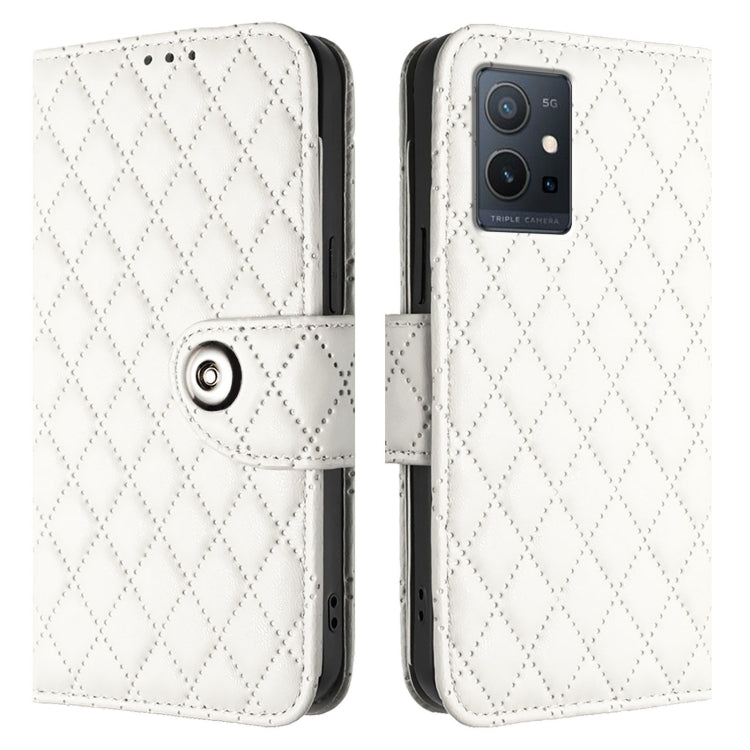 For vivo Y55s 2023 / Y55 5G / Y75 5G Rhombic Texture Flip Leather Phone Case with Lanyard