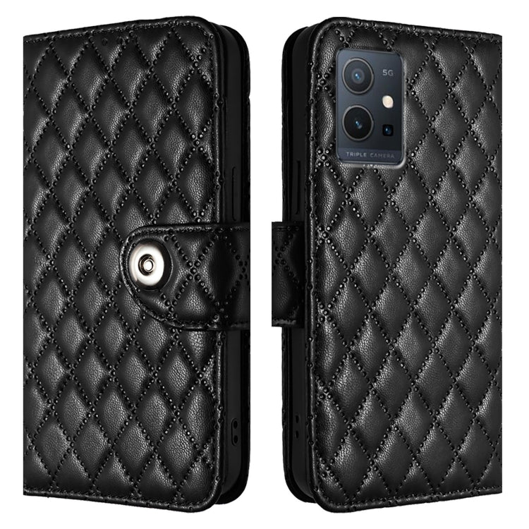For vivo Y55s 2023 / Y55 5G / Y75 5G Rhombic Texture Flip Leather Phone Case with Lanyard