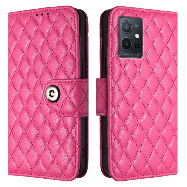 For vivo Y55s 2023 / Y55 5G / Y75 5G Rhombic Texture Flip Leather Phone Case with Lanyard