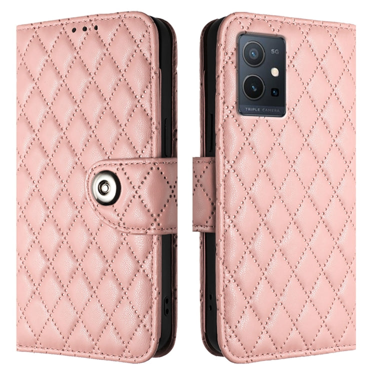 For vivo Y55s 2023 / Y55 5G / Y75 5G Rhombic Texture Flip Leather Phone Case with Lanyard