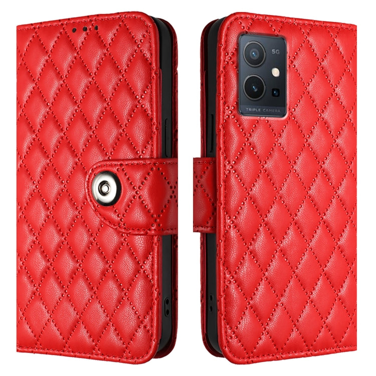 For vivo Y30 5G / Y33e Rhombic Texture Flip Leather Phone Case with Lanyard
