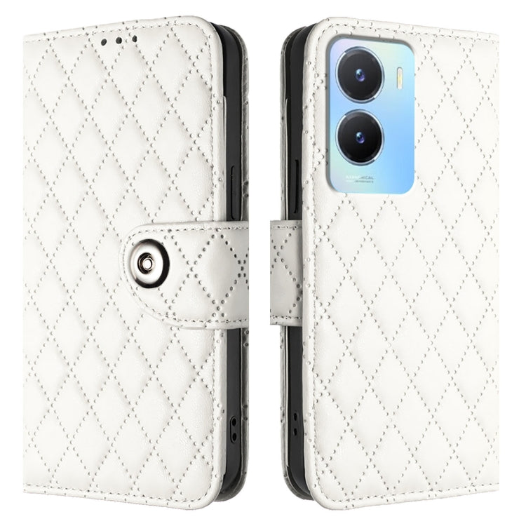 For vivo Y56 / Y16 / Y02s Rhombic Texture Flip Leather Phone Case with Lanyard