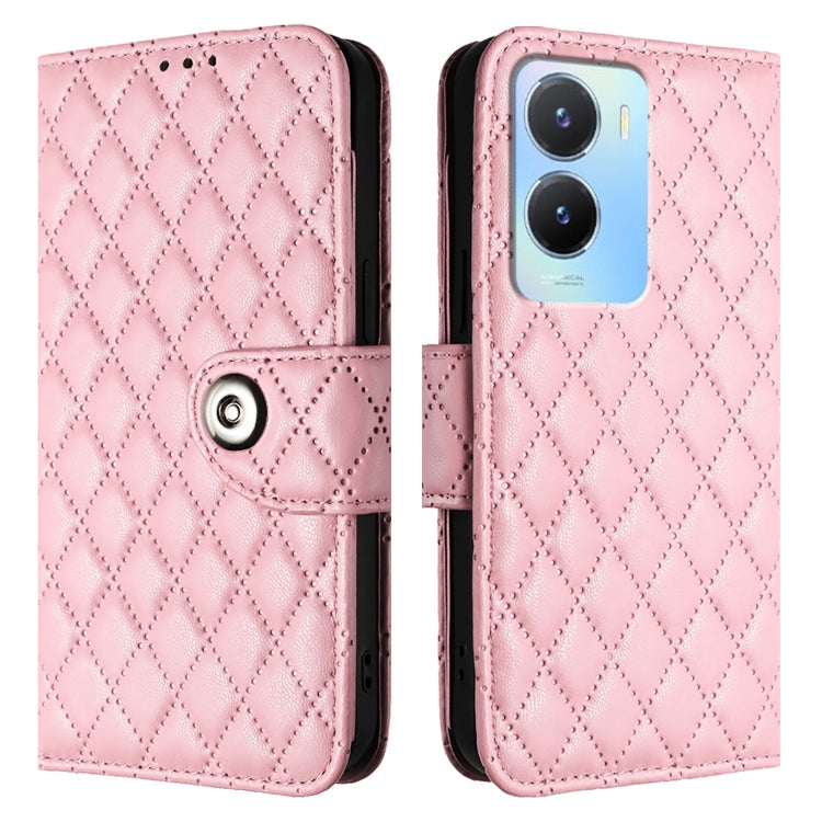 For vivo Y56 / Y16 / Y02s Rhombic Texture Flip Leather Phone Case with Lanyard