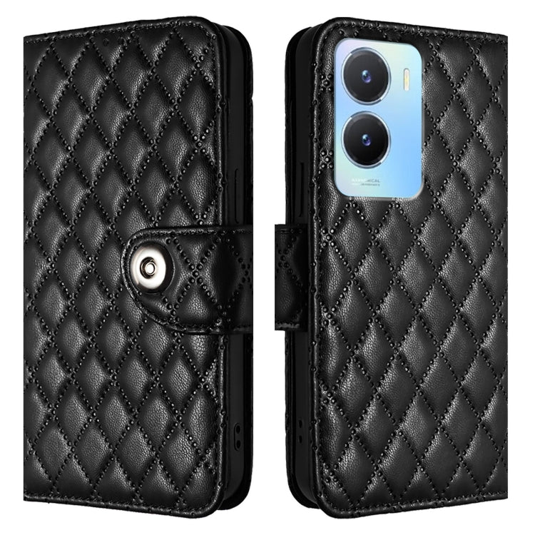 For vivo Y56 / Y16 / Y02s Rhombic Texture Flip Leather Phone Case with Lanyard