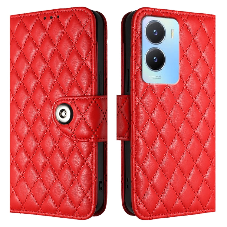For vivo Y56 / Y16 / Y02s Rhombic Texture Flip Leather Phone Case with Lanyard