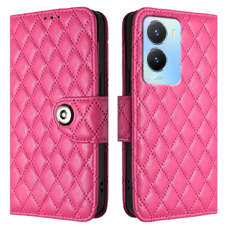 For vivo Y56 / Y16 / Y02s Rhombic Texture Flip Leather Phone Case with Lanyard