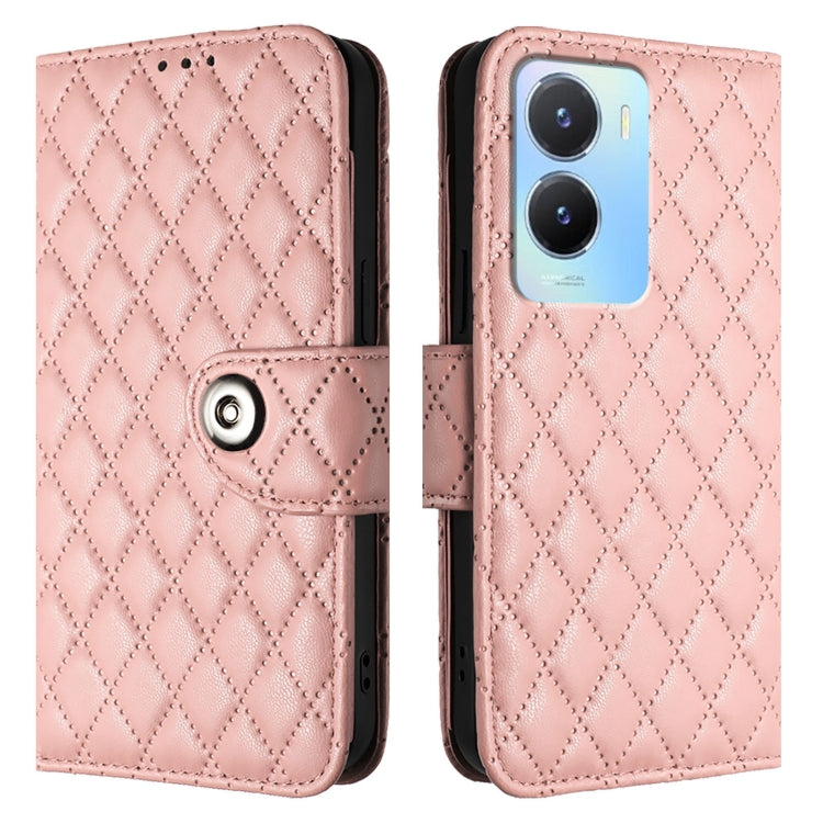 For vivo Y56 / Y16 / Y02s Rhombic Texture Flip Leather Phone Case with Lanyard
