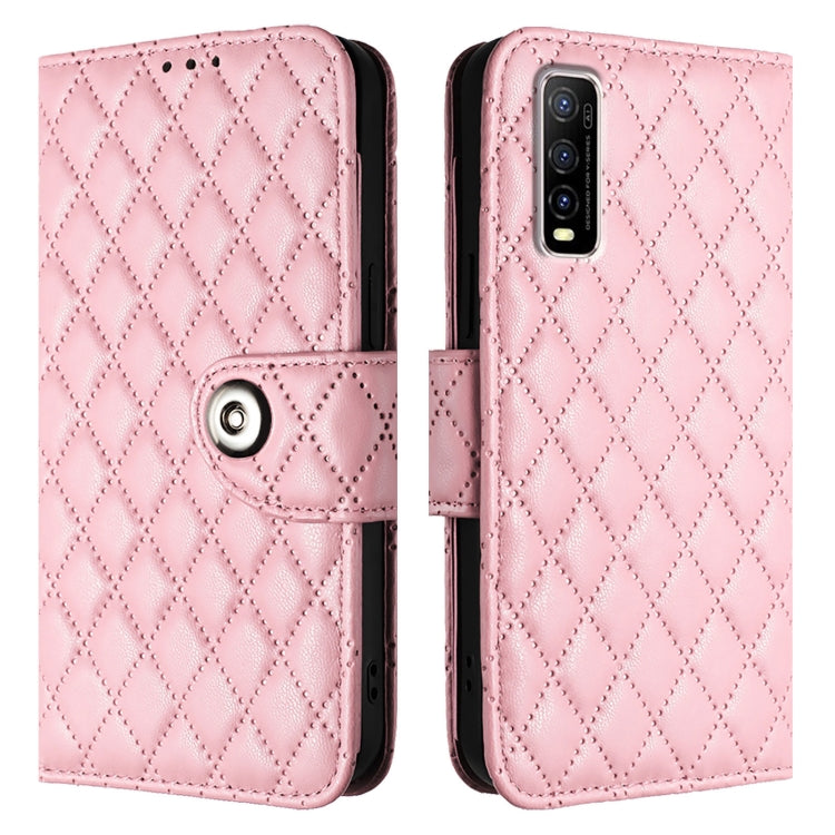 For vivo Y70s Rhombic Texture Flip Leather Phone Case with Lanyard
