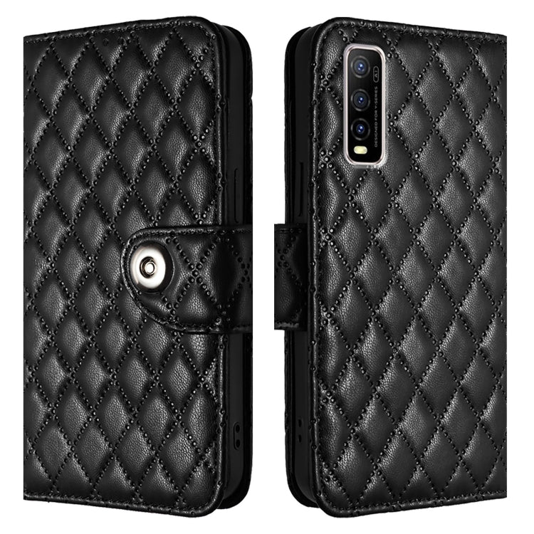 For vivo Y70s Rhombic Texture Flip Leather Phone Case with Lanyard