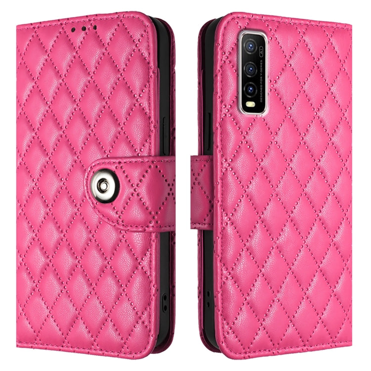 For vivo Y70s Rhombic Texture Flip Leather Phone Case with Lanyard