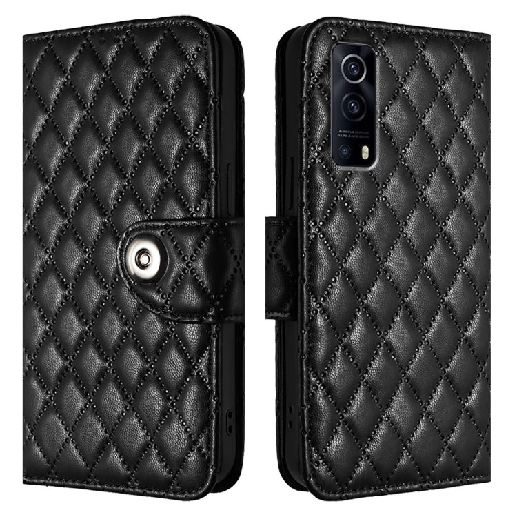 For vivo Y72 5G / iQOO Z3 / Y52 5G Rhombic Texture Flip Leather Phone Case with Lanyard