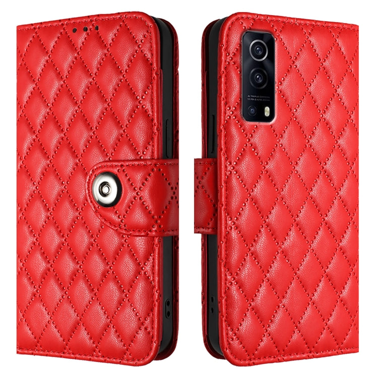For vivo Y72 5G / iQOO Z3 / Y52 5G Rhombic Texture Flip Leather Phone Case with Lanyard