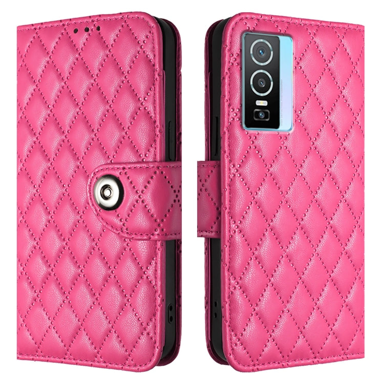 For vivo Y76 5G Rhombic Texture Flip Leather Phone Case with Lanyard