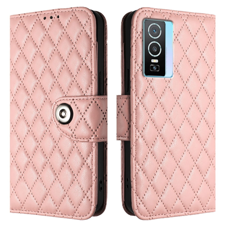 For vivo Y76 5G Rhombic Texture Flip Leather Phone Case with Lanyard