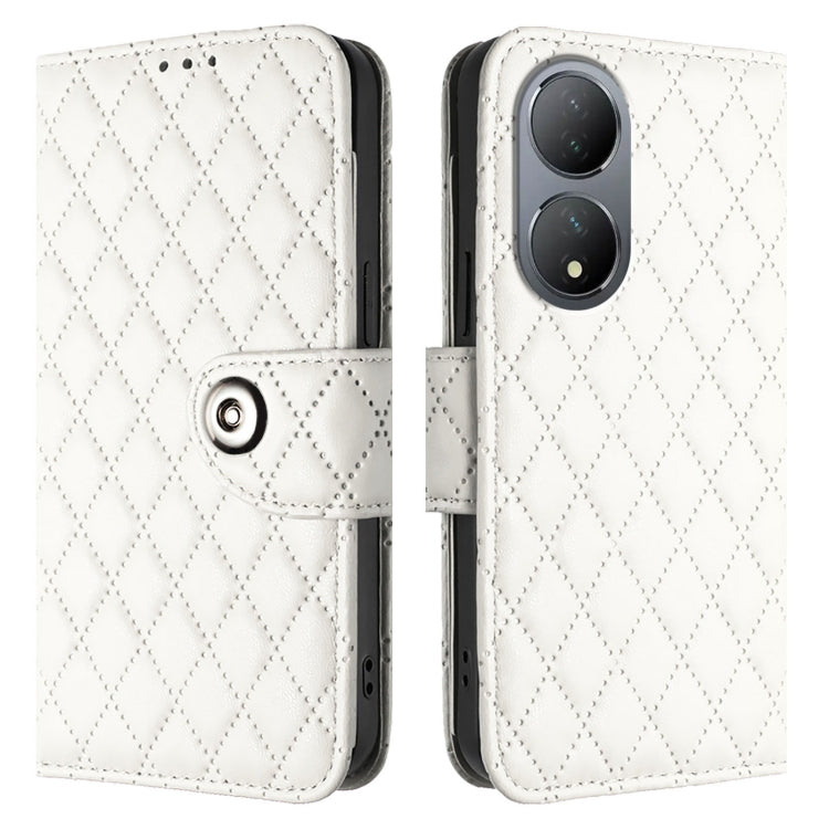 For vivo Y100 5G Global Rhombic Texture Flip Leather Phone Case with Lanyard