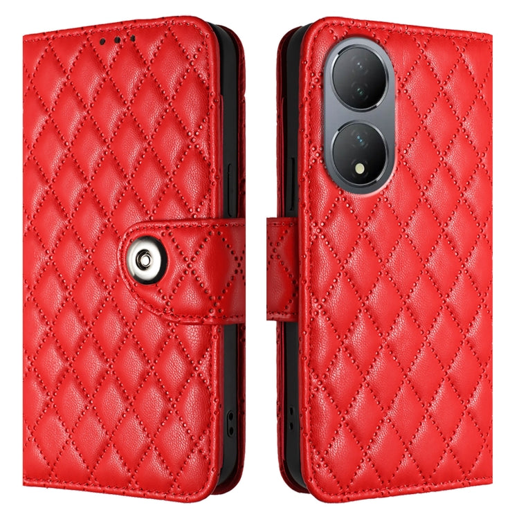 For vivo Y100 5G Global Rhombic Texture Flip Leather Phone Case with Lanyard