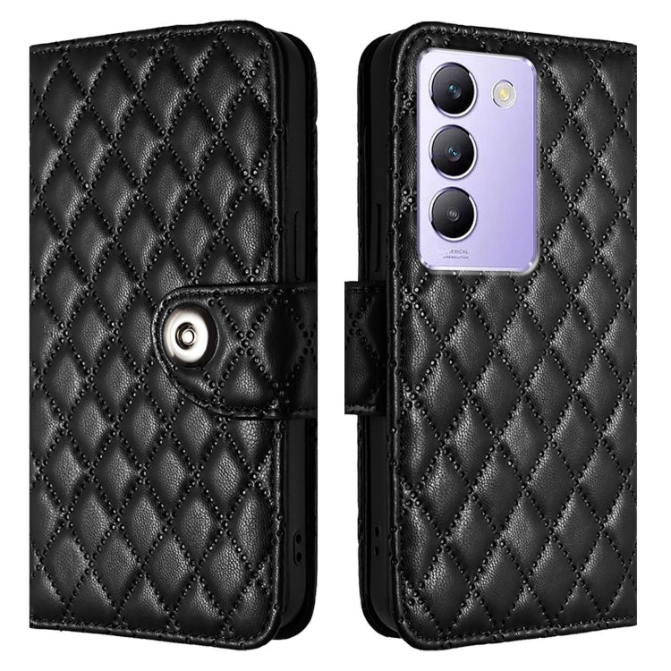 For vivo Y200e / Y100 IDN Rhombic Texture Flip Leather Phone Case with Lanyard
