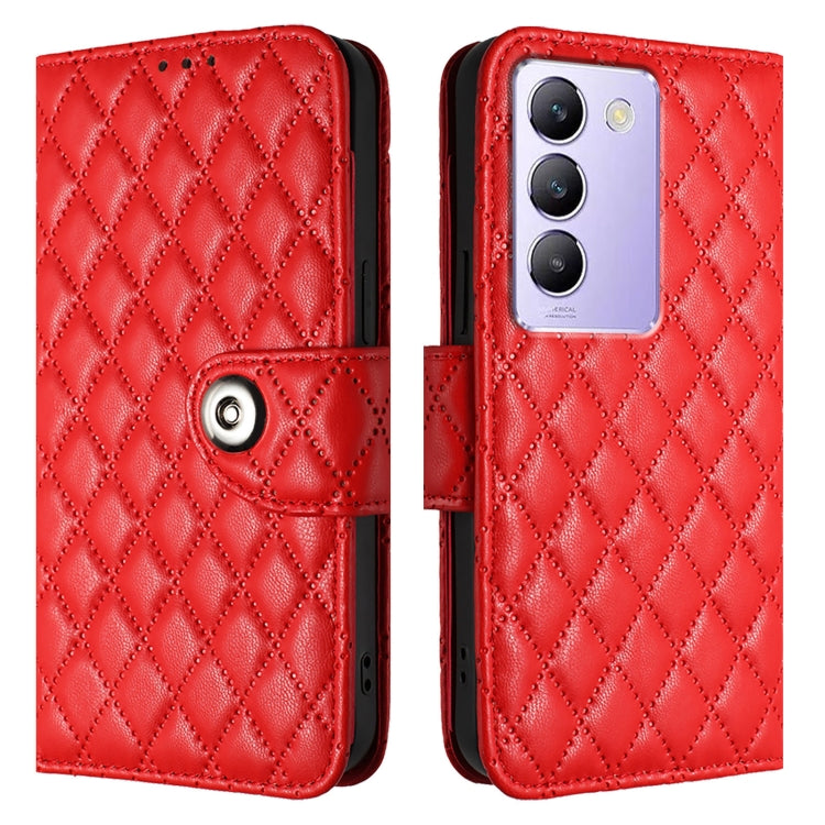 For vivo Y200e / Y100 IDN Rhombic Texture Flip Leather Phone Case with Lanyard