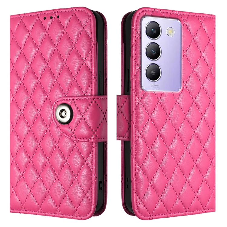 For vivo Y200e / Y100 IDN Rhombic Texture Flip Leather Phone Case with Lanyard
