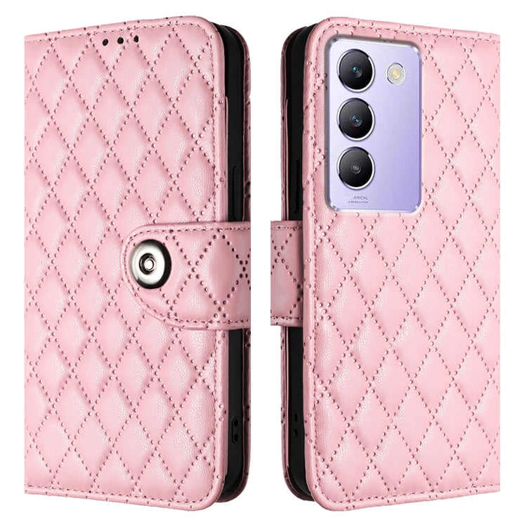 For vivo T3 5G IDN / V40 SE Rhombic Texture Flip Leather Phone Case with Lanyard