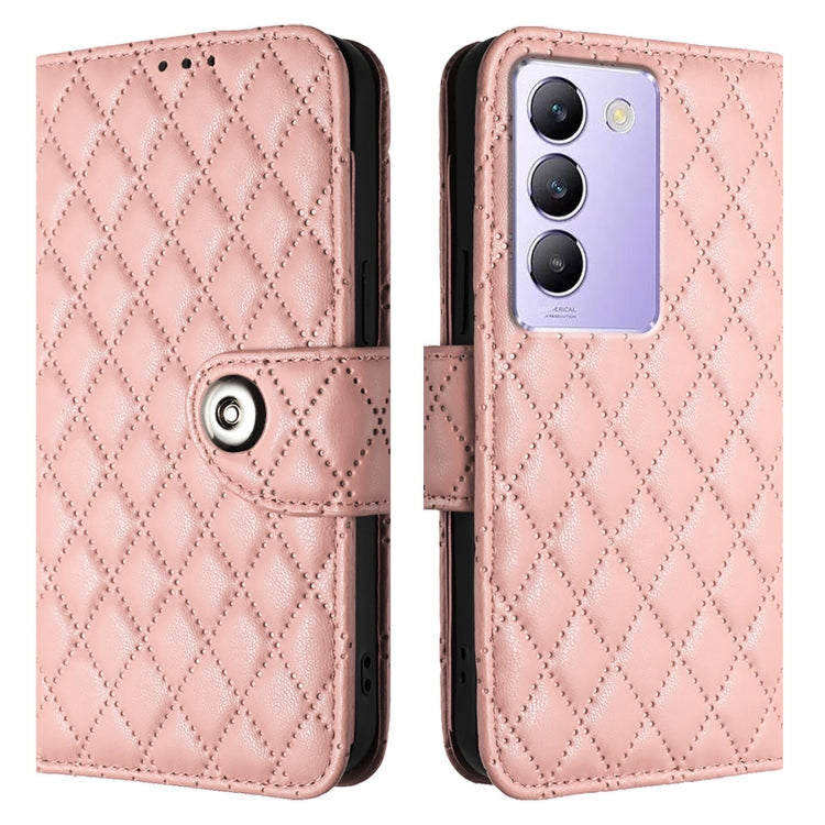 For vivo T3 5G IDN / V40 SE Rhombic Texture Flip Leather Phone Case with Lanyard