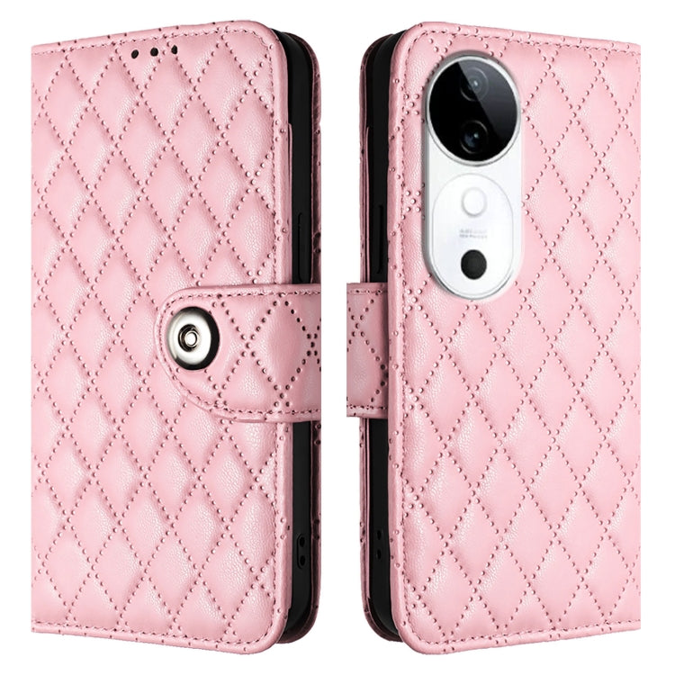 For vivo S19 Rhombic Texture Flip Leather Phone Case with Lanyard