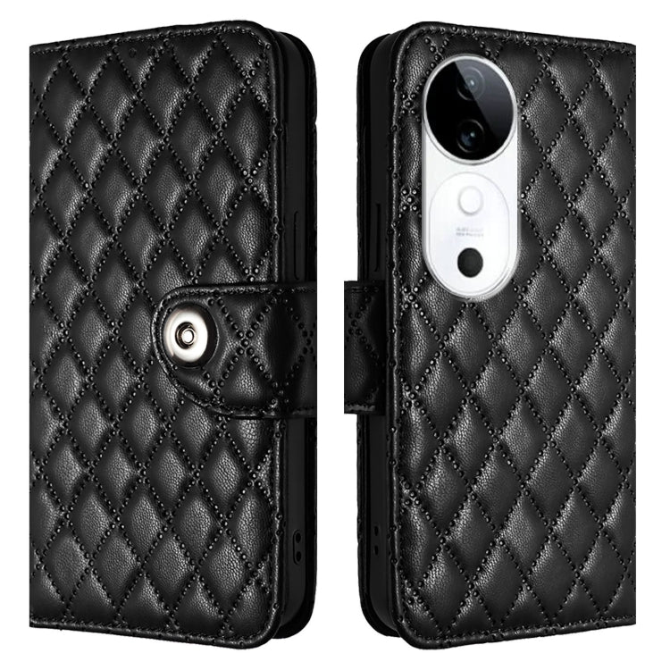 For vivo S19 Rhombic Texture Flip Leather Phone Case with Lanyard