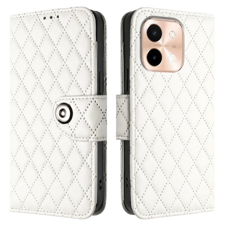 For vivo Y28 4G Rhombic Texture Flip Leather Phone Case with Lanyard