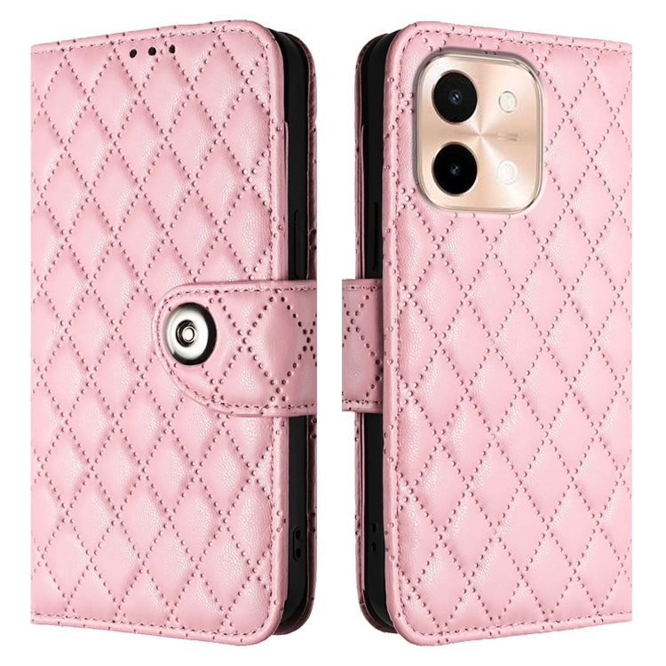 For vivo Y28 4G Rhombic Texture Flip Leather Phone Case with Lanyard
