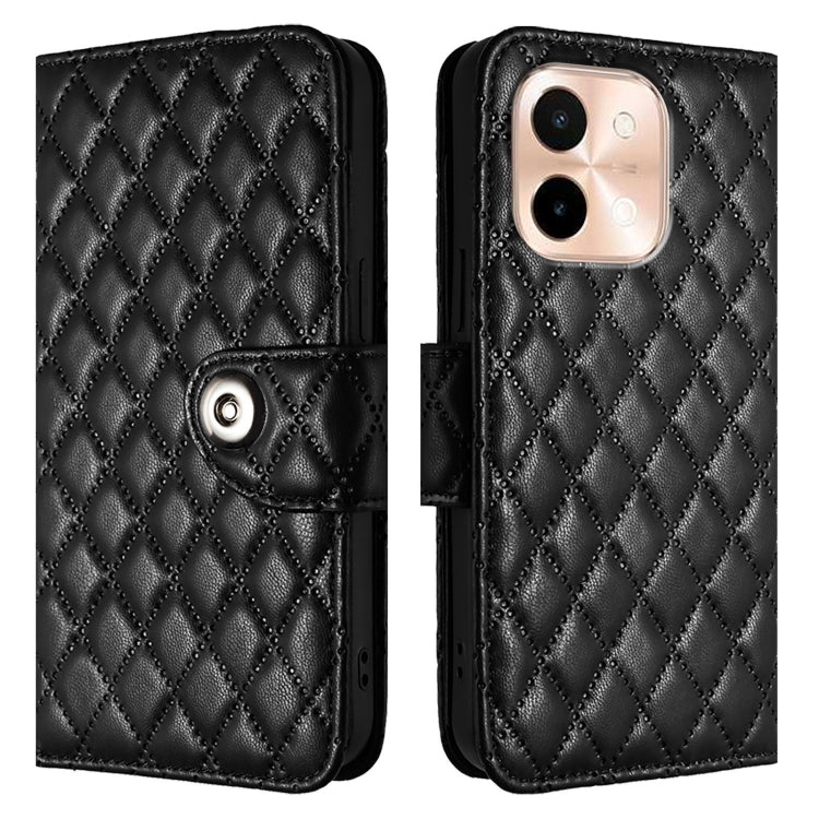 For vivo Y28 4G Rhombic Texture Flip Leather Phone Case with Lanyard