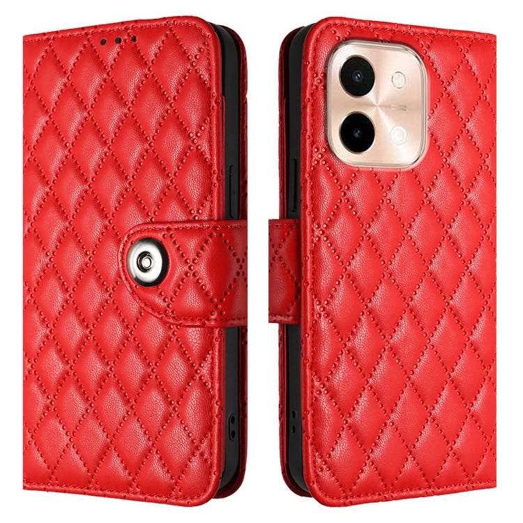 For vivo Y28 4G Rhombic Texture Flip Leather Phone Case with Lanyard