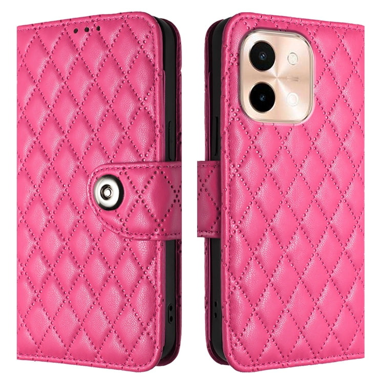 For vivo Y28 4G Rhombic Texture Flip Leather Phone Case with Lanyard