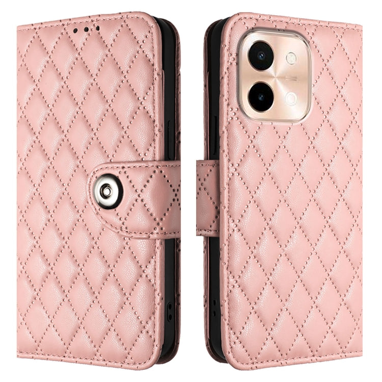 For vivo Y28 4G Rhombic Texture Flip Leather Phone Case with Lanyard
