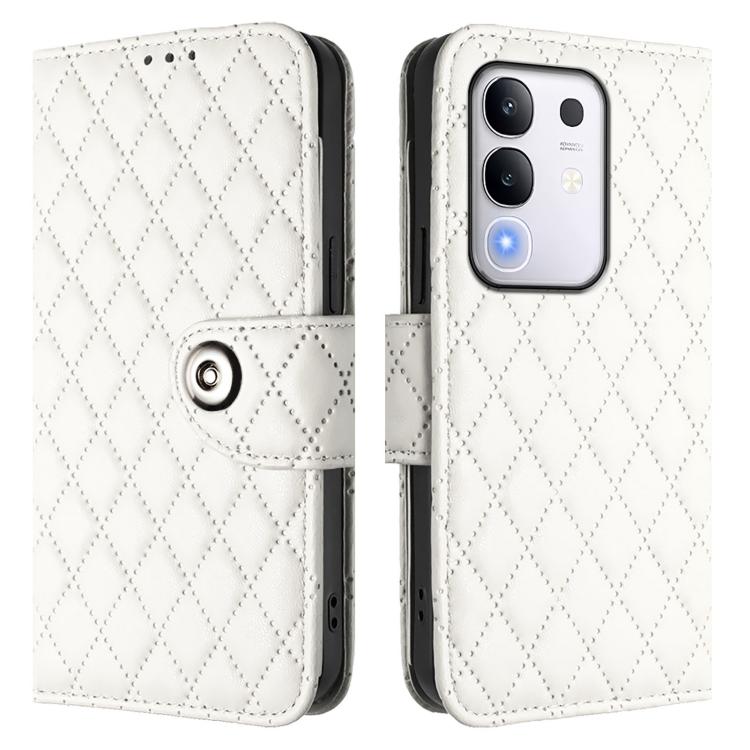 For vivo Y29 4G Global Rhombic Texture Flip Leather Phone Case with Lanyard