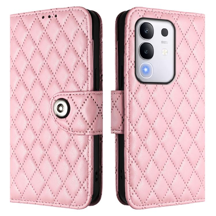 For vivo Y29 4G Global Rhombic Texture Flip Leather Phone Case with Lanyard