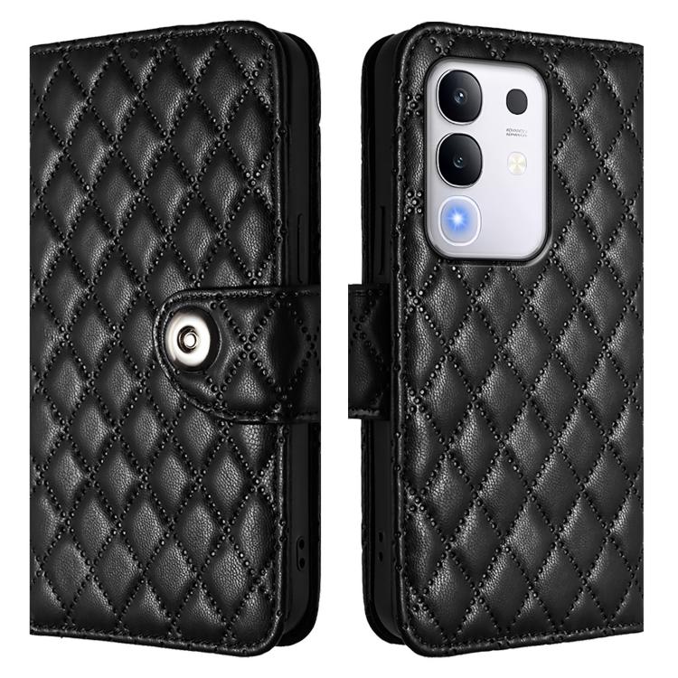 For vivo Y29 4G Global Rhombic Texture Flip Leather Phone Case with Lanyard