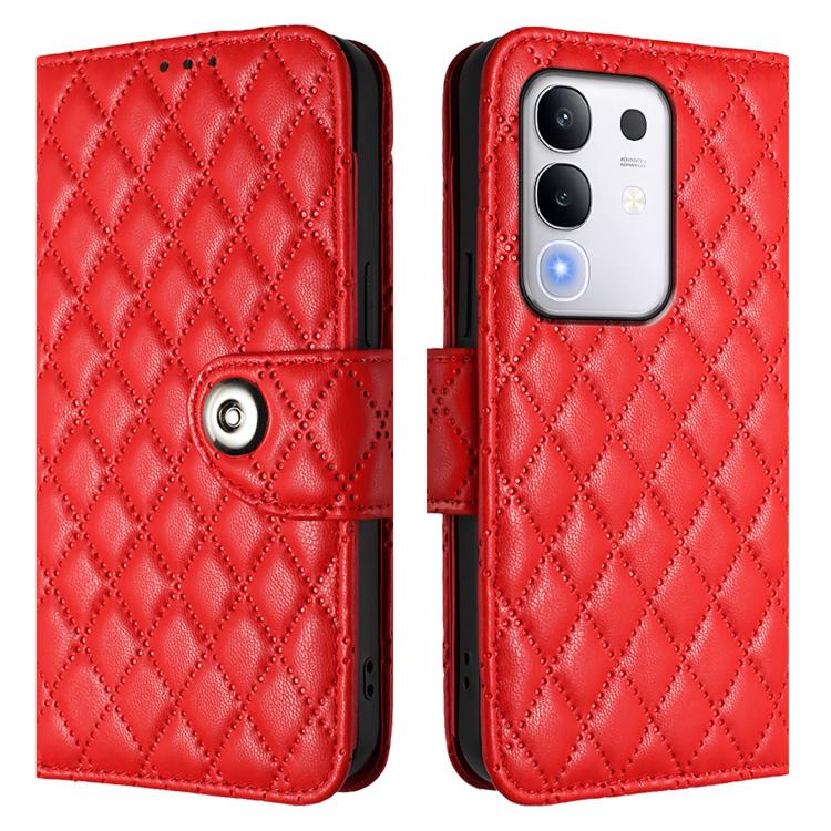 For vivo Y29 4G Global Rhombic Texture Flip Leather Phone Case with Lanyard