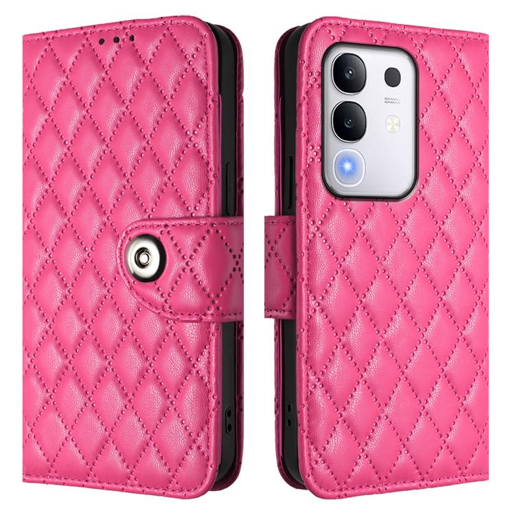 For vivo Y29 4G Global Rhombic Texture Flip Leather Phone Case with Lanyard