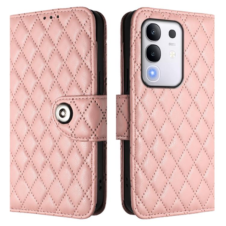 For vivo Y29 4G Global Rhombic Texture Flip Leather Phone Case with Lanyard