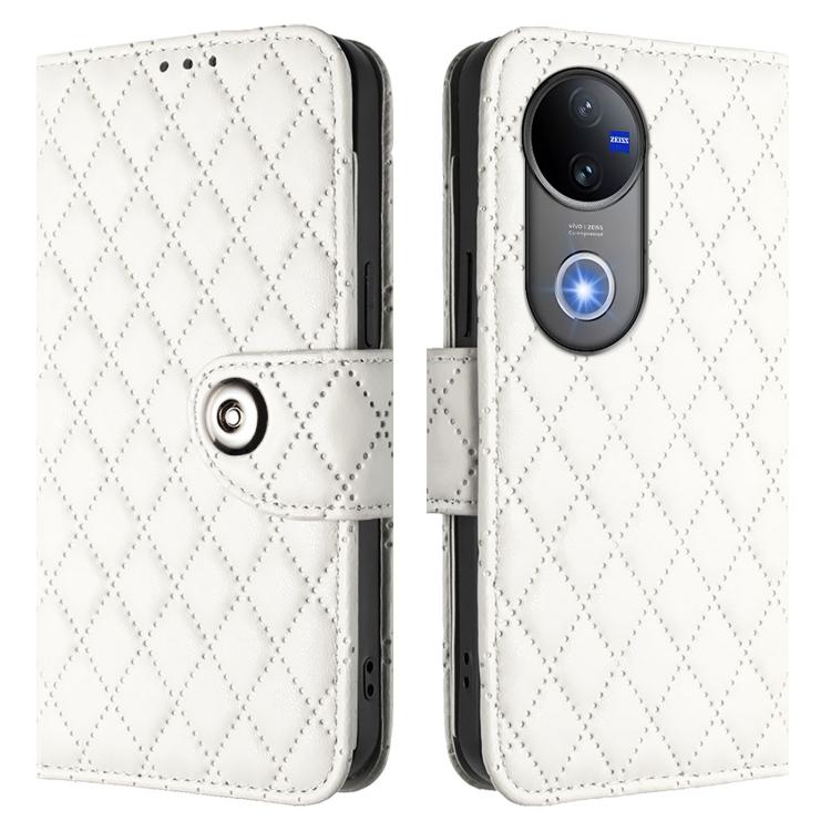 For vivo V50 5G Global Rhombic Texture Flip Leather Phone Case with Lanyard