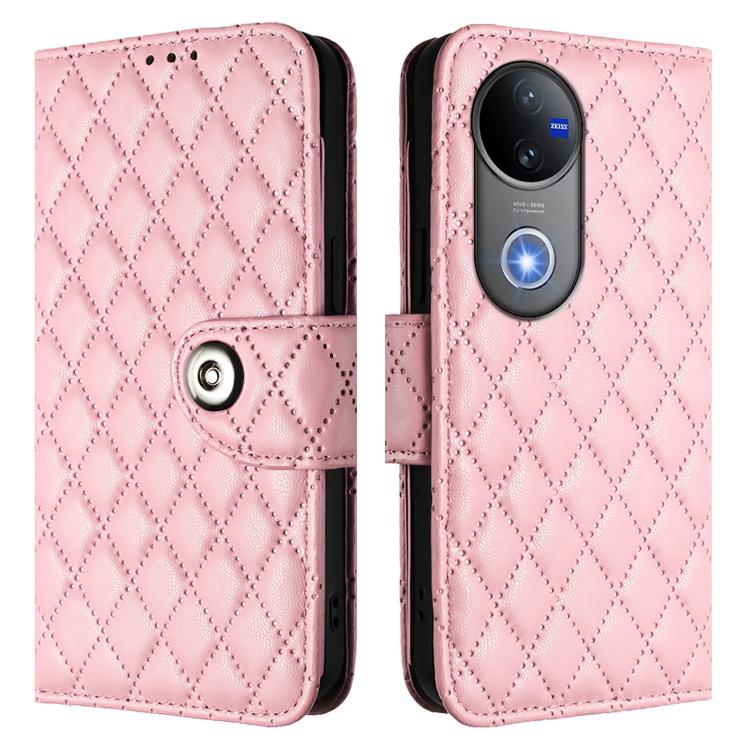 For vivo V50 5G Global Rhombic Texture Flip Leather Phone Case with Lanyard