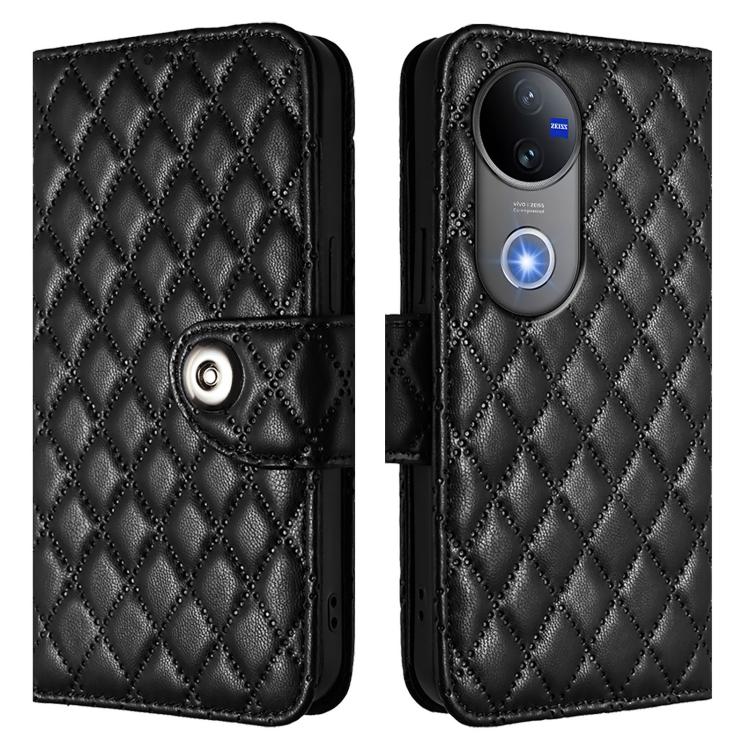 For vivo V50 5G Global Rhombic Texture Flip Leather Phone Case with Lanyard