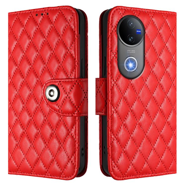 For vivo V50 5G Global Rhombic Texture Flip Leather Phone Case with Lanyard